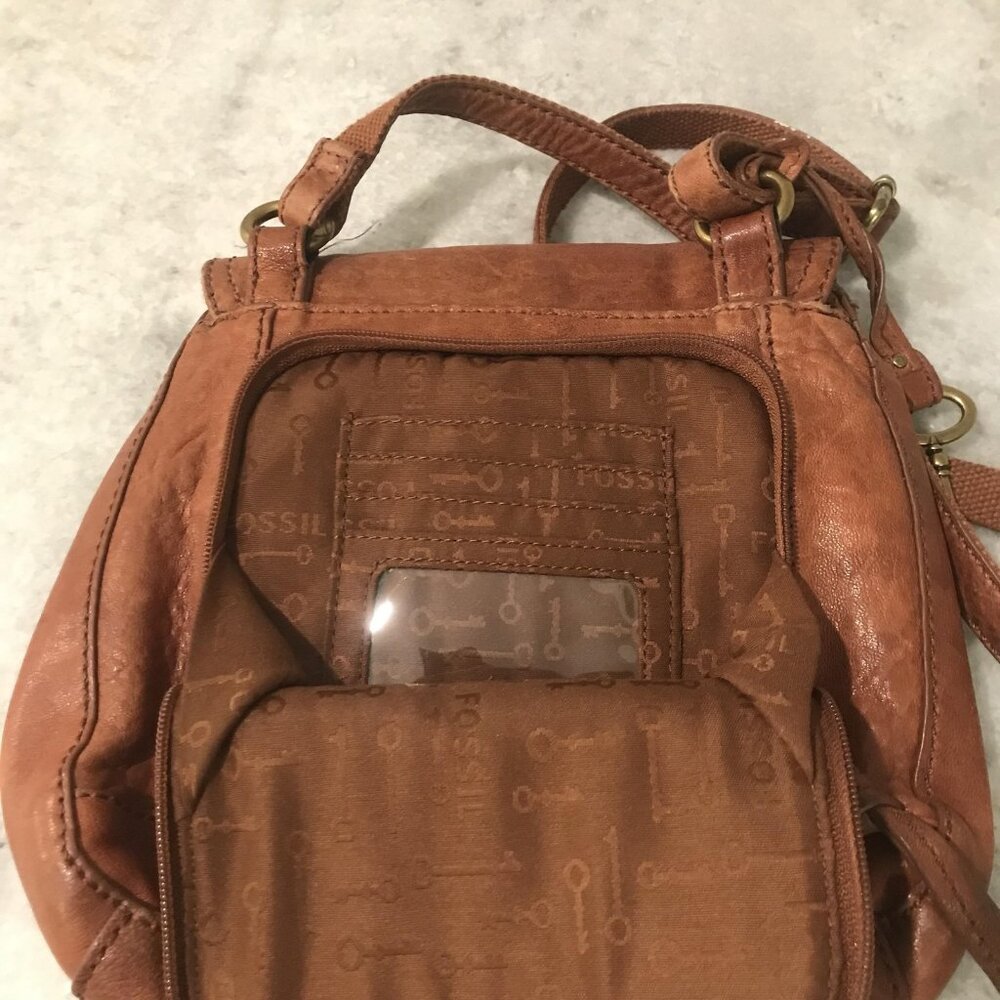 Fossil Crossbody Bag‎ Womens Brown Leather Turnlock Key Charm Pocket Organizer - Picture 5 of 11
